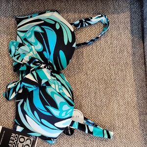 Blue and Black Patterned Bikini Top